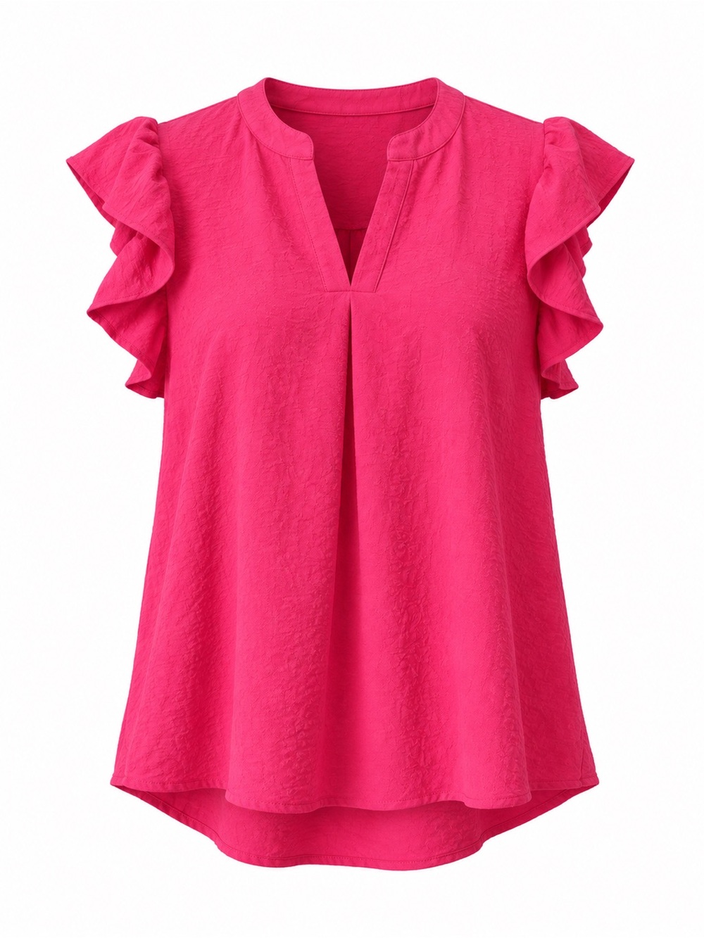 Zenana | Hot Pink Fuchsia Flutter Ruffle Sleeve V-Neck Blouse | Women’s Size: S